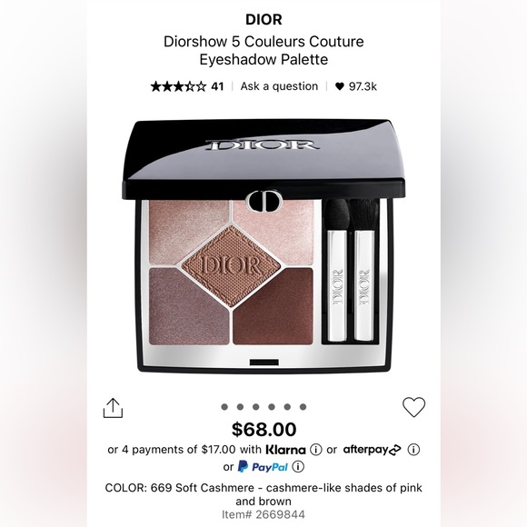 NWT- Dior- Diorshow 5 Color Palette- Soft Cashmere- Untouched - Picture 1 of 12